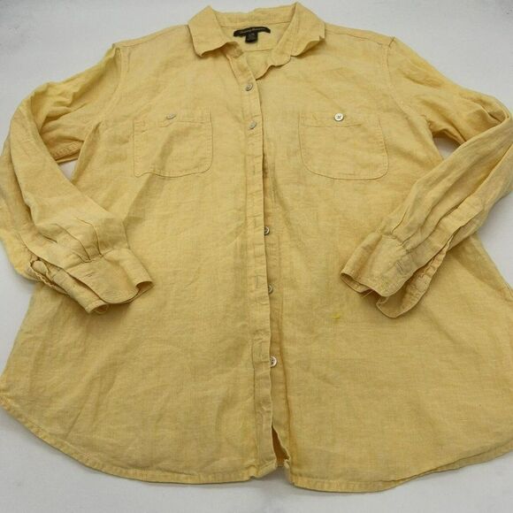 Tommy Bahama Yellow Long Sleeve 100% Linen Shirt Size Large - Picture 1 of 5